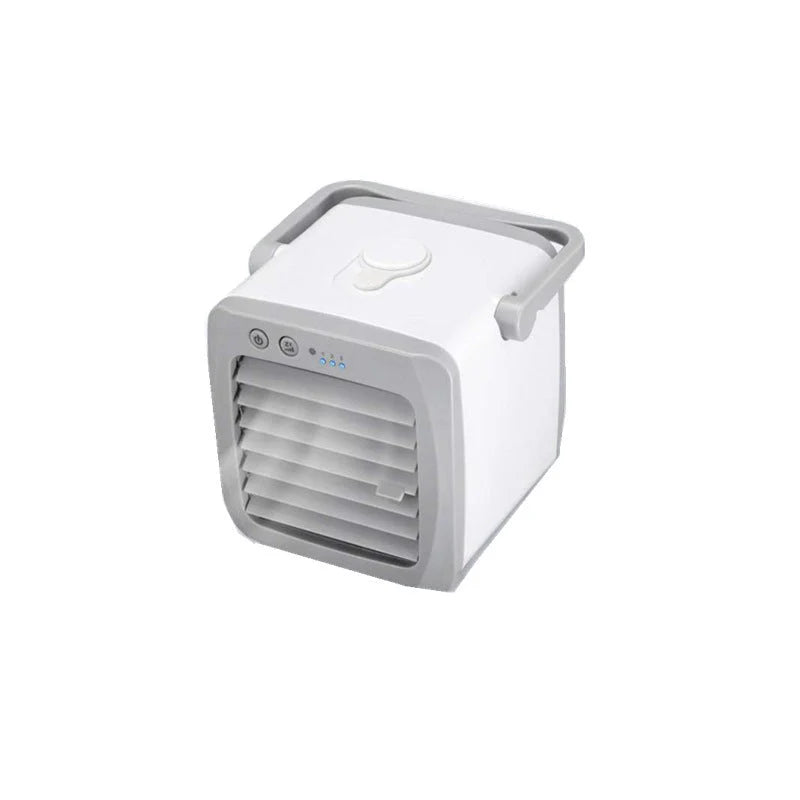 Mini mobile air conditioner electric fan in white with USB portability