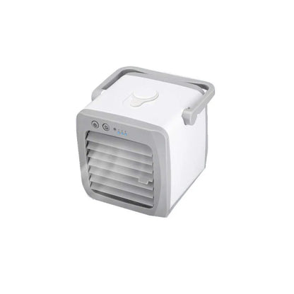 Mini mobile air conditioner electric fan in white with USB portability