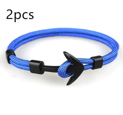 Nautical anchor bracelet with brass details and cotton rope, 21cm length