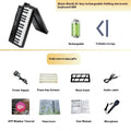Charging portable smart folding 61 key piano, plastic body, 80.6 cm length, black colour option