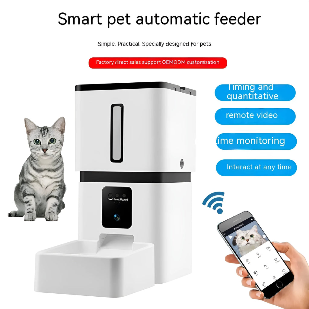 White intelligent 8L WiFi automatic pet feeder for cats and dogs with timing and portion control