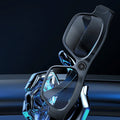 Black smart glasses with integrated camera for video recording, shown with accessories.