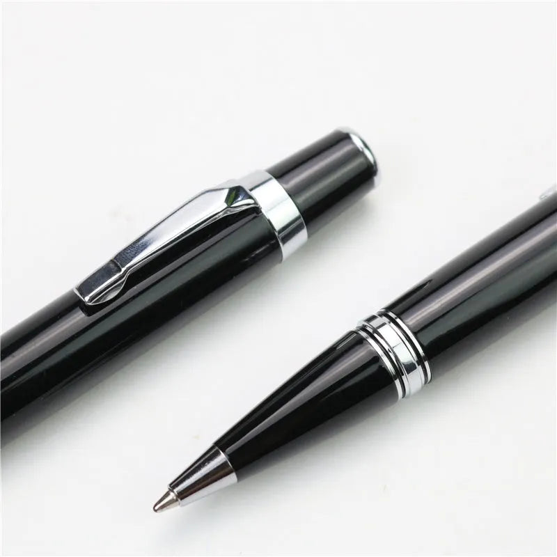 Black full metal pocket ballpoint pen with a 0.7mm refill and two spare refills.