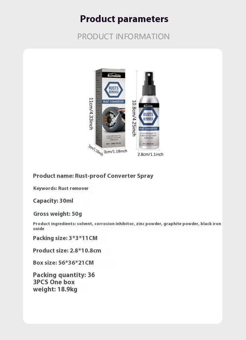 30ml anti rust conversion agent spray can for automobile hub treatment with corrosion inhibitor ingredients