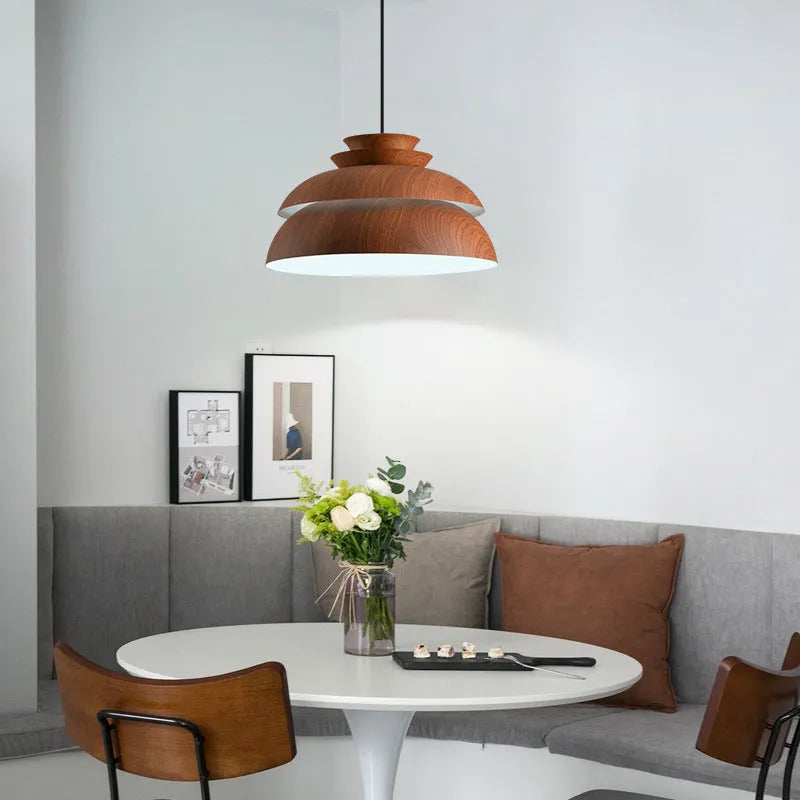 Simple chandelier creative coffee shop bar personality pendant light 33cm antique wood grain
