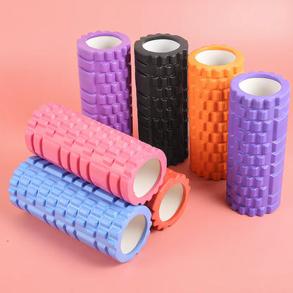 Blue EVA yoga foam roller 30cm long with massage points for muscle recovery