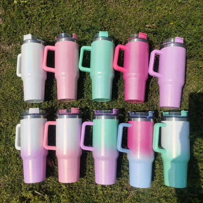 Double-layer stainless steel vacuum insulation cup in various colours, perfect for keeping drinks hot or cold.
