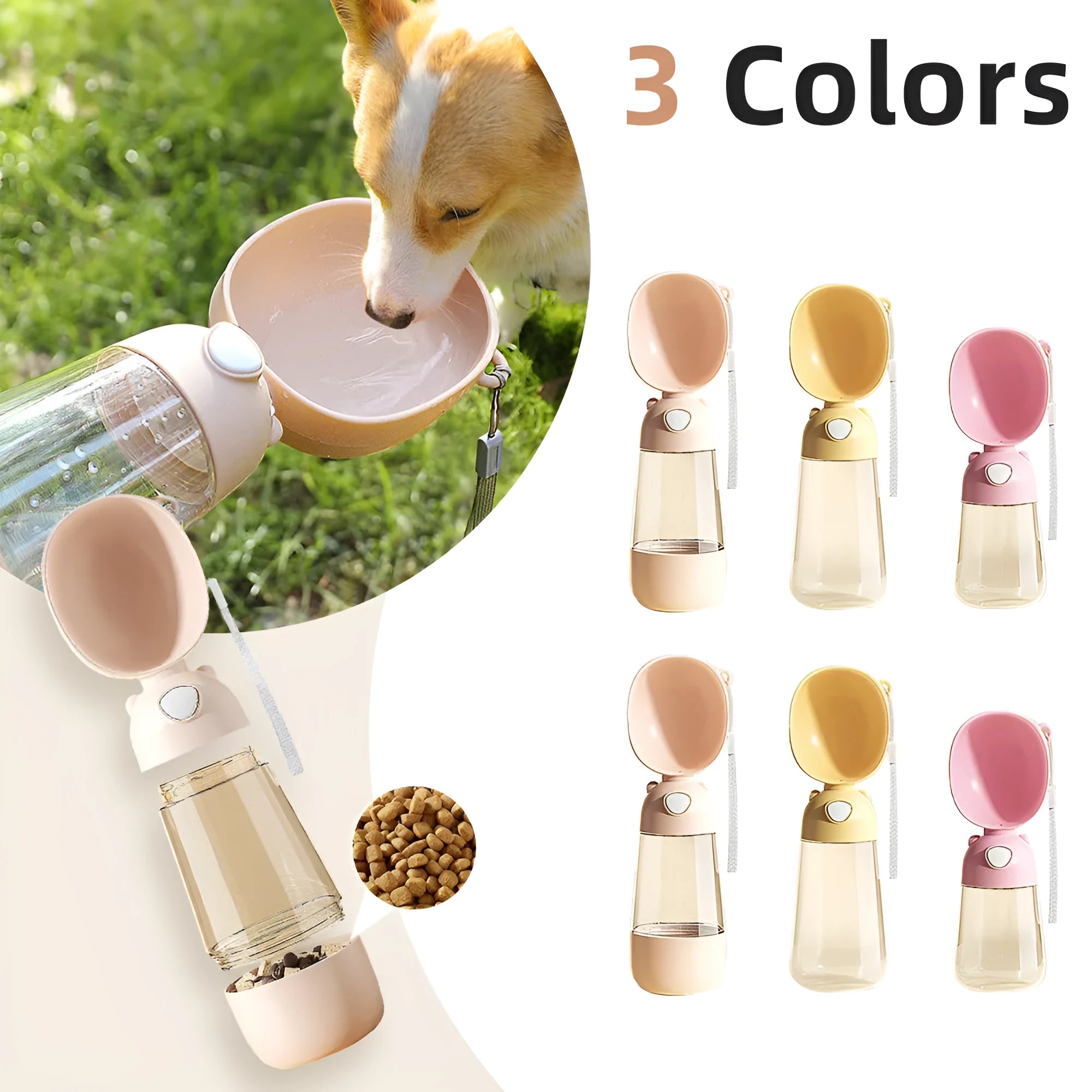 Portable PP dog water bottle in brown, pink, or yellow colour options