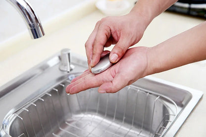 Oval stainless steel soap for removing kitchen odors from hands