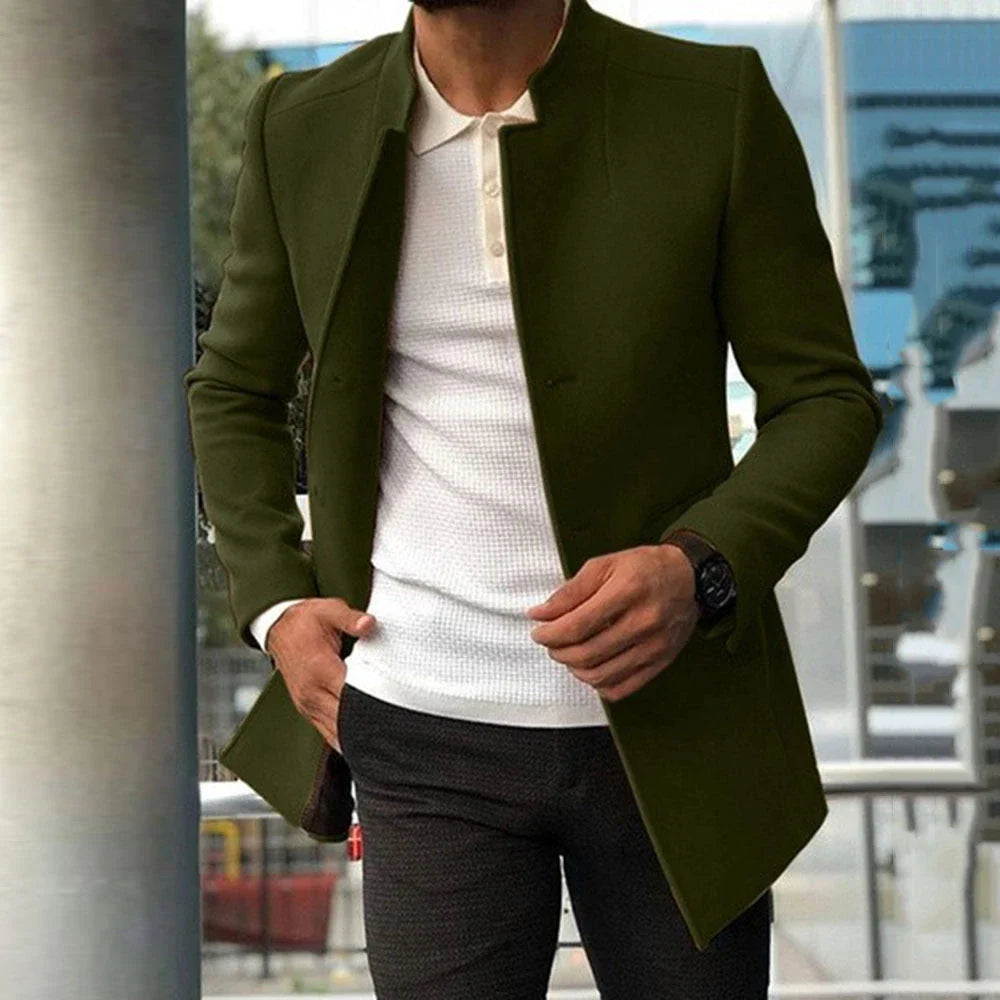 Stylish single-breasted men's casual jacket in various classic colors, featuring a tailored fit and premium polyester construction.