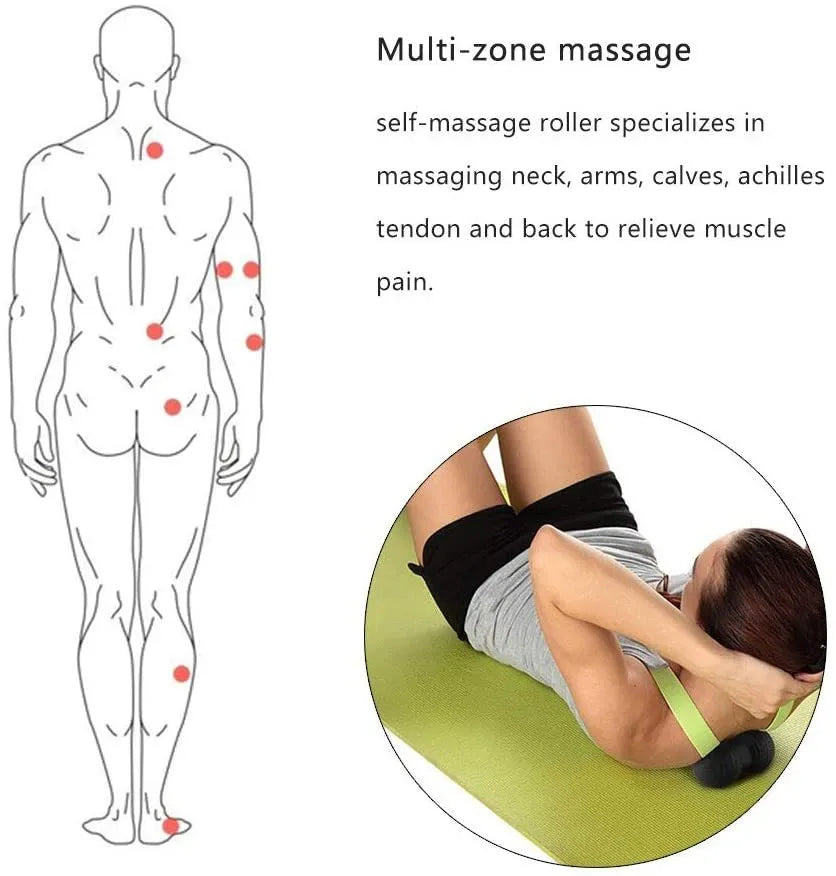 Three-piece yoga column peanut ball set in black and blue with EPP foam half roller, lacrosse ball, and peanut massage ball