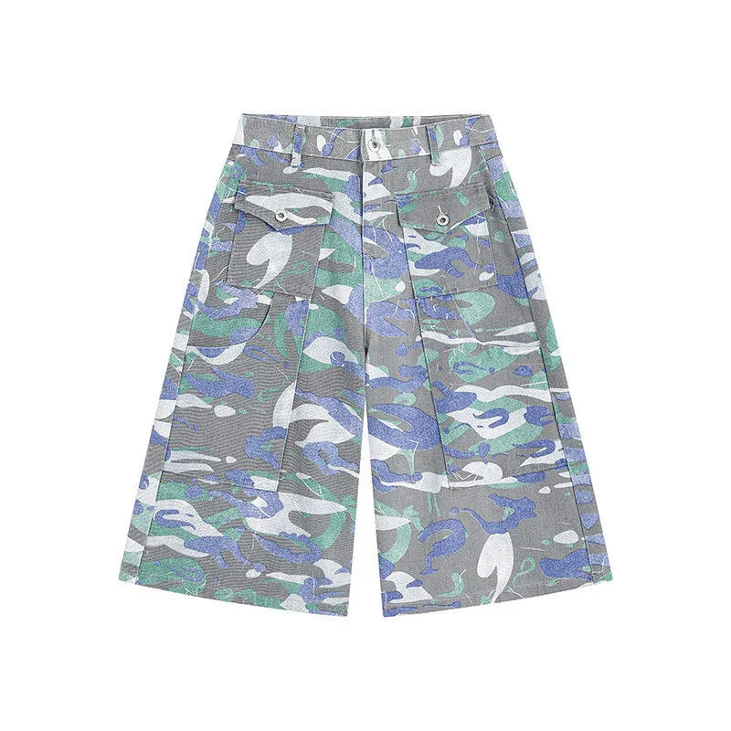 Women's camouflage print cotton cropped trousers with straight leg and multiple pockets
