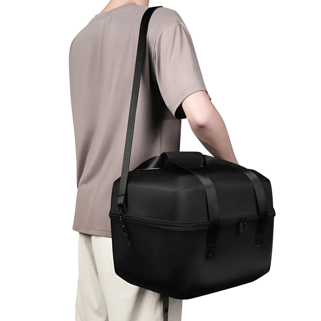 Bluetooth speaker audio storage bag in 600D Oxford cloth with interior gray, flat lay on surface
