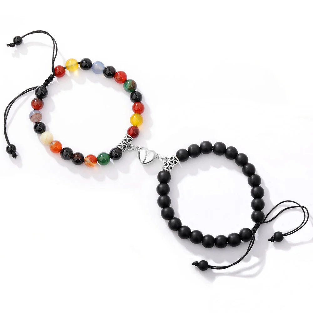 Magnetic couple bracelets with natural zircon stones and vibration feature