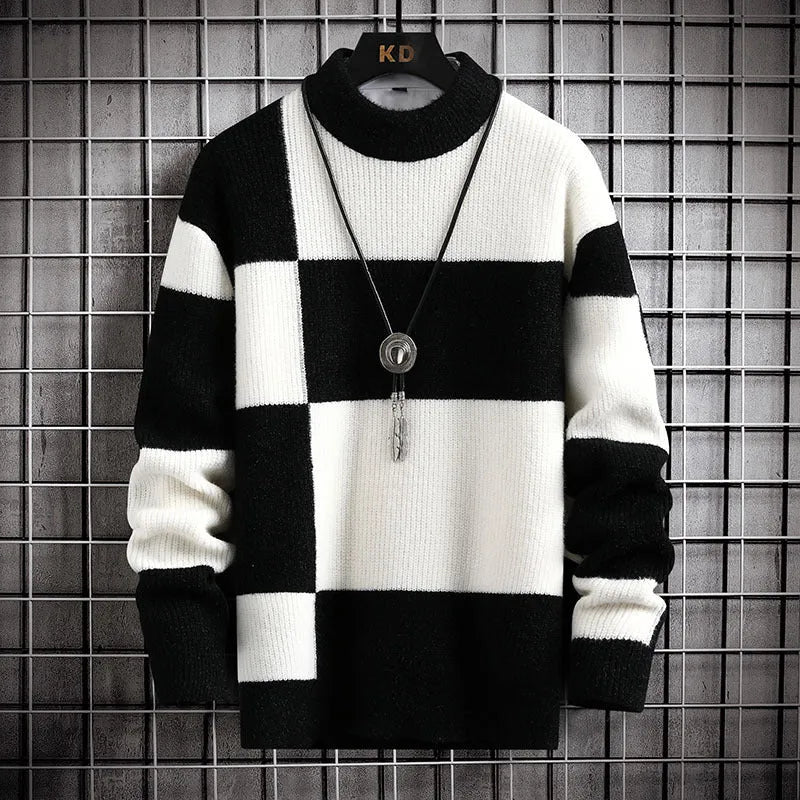 Thickened modal men's casual cardigan sweater coat in colour block design, loose fit, available in sizes M to 4XL