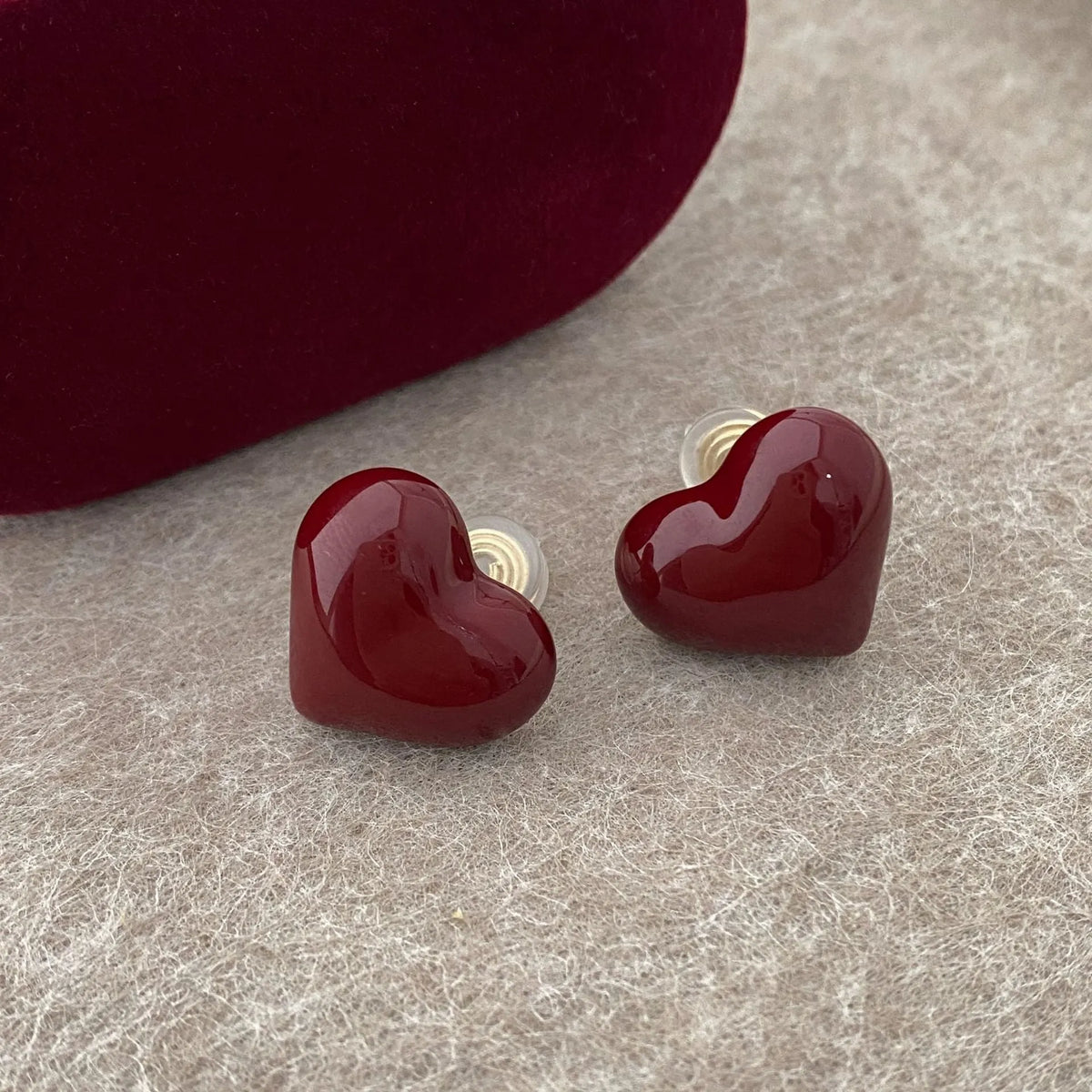 Red drip glaze love heart ear clip no piercing stud earrings on copper base simple style for women