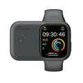 Apple Watch portable wireless charging power bank case with silicone cover in brown, midnight blue, or starlight.