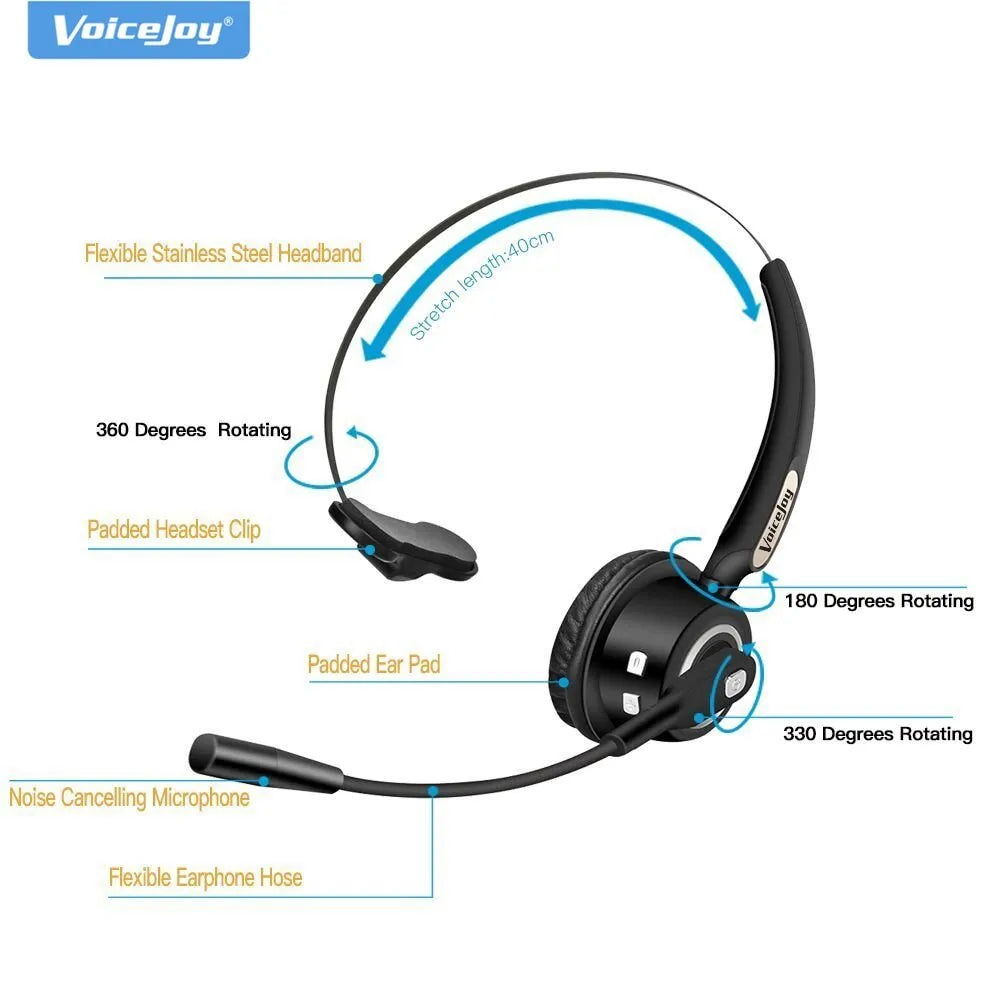 Truck driver Bluetooth headset with microphone showing ergonomic design for comfortable long-term wear.