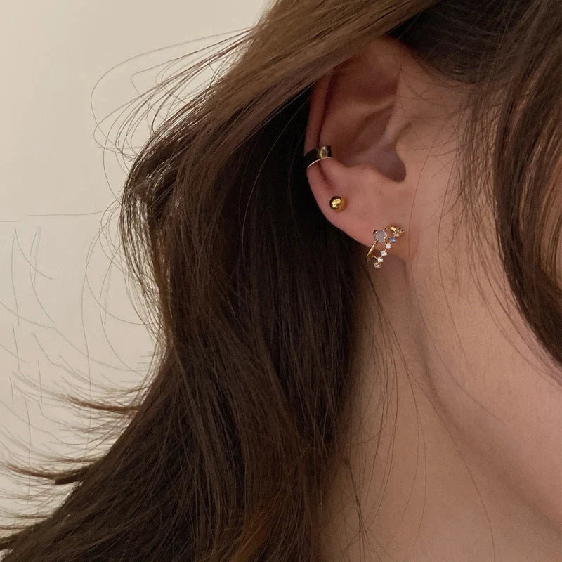 Ladies vintage blue opal earrings with 925 silver pins and real gold plating