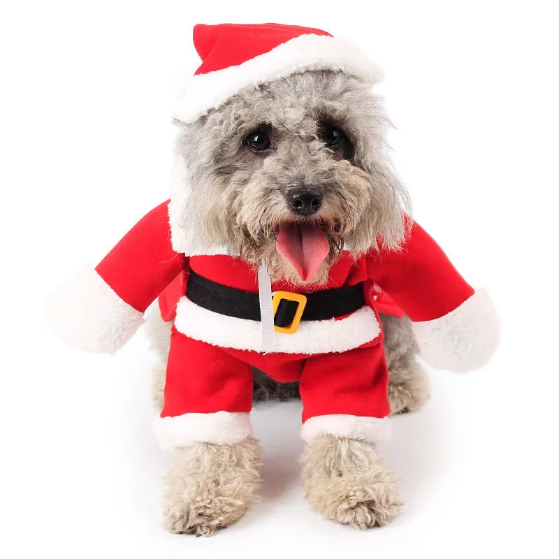 Red polar fleece pet Christmas costume for dogs and cats in Santa Claus style