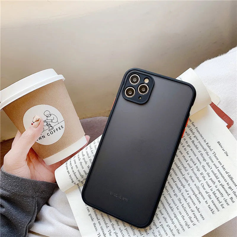 Solid colour silicone shockproof iPhone case with transparent design showing TPU frame and PC back panel