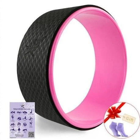 Yoga Wheel with 1000lbs load capacity for flexibility training: 33cm diameter, 20mm thickness TPE-ABS construction in green, pink, or purple