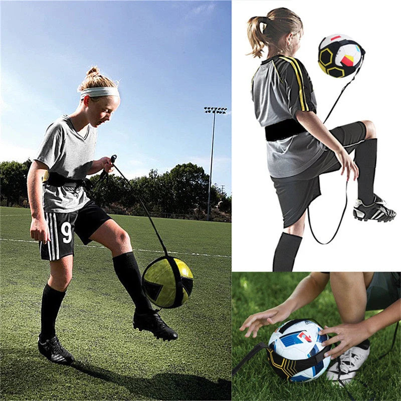Adjustable soccer trainer with elastic strap for skill development