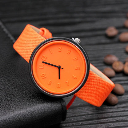 Creative ladies quartz watch with various color options, featuring a PU leather strap and mineral glass mirror