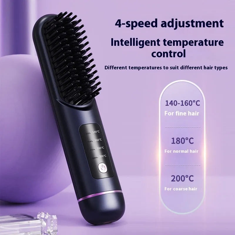 Portable charging negative ion straight hair comb in ABS plastic