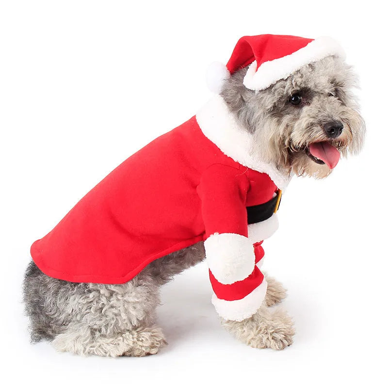 Red polar fleece pet Christmas costume for dogs and cats in Santa Claus style