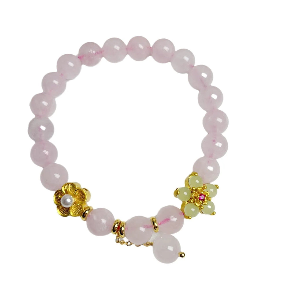 Pink crystal peach blossom bracelet for women with handcrafted design