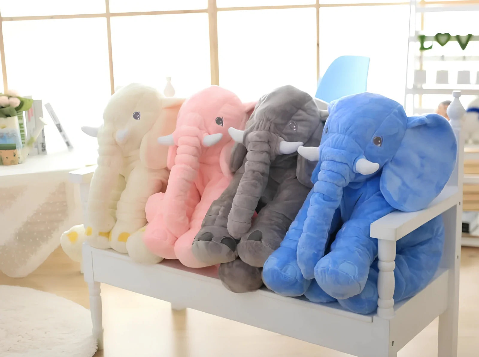 Soft 60cm grey elephant plush toy pillow with PP cotton filling for children's calming, in various colours like blue and pink