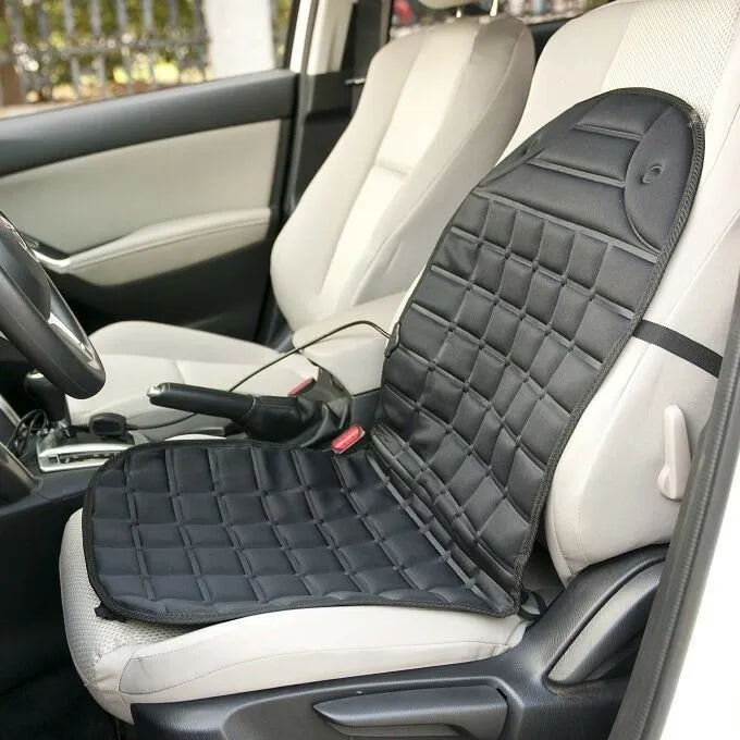 12V car heated seat cushion in black, size 55x46x48cm, with power line and fuse