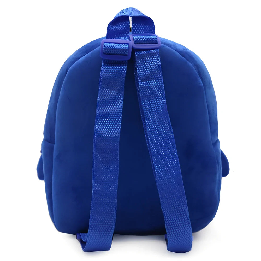 Blue cartoon toy storage bag, 30 cm tall, drawstring closure for baby play items up to 2 kg