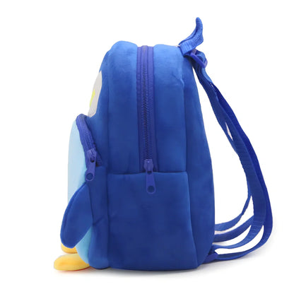 Blue cartoon toy storage bag, 30 cm tall, drawstring closure for baby play items up to 2 kg