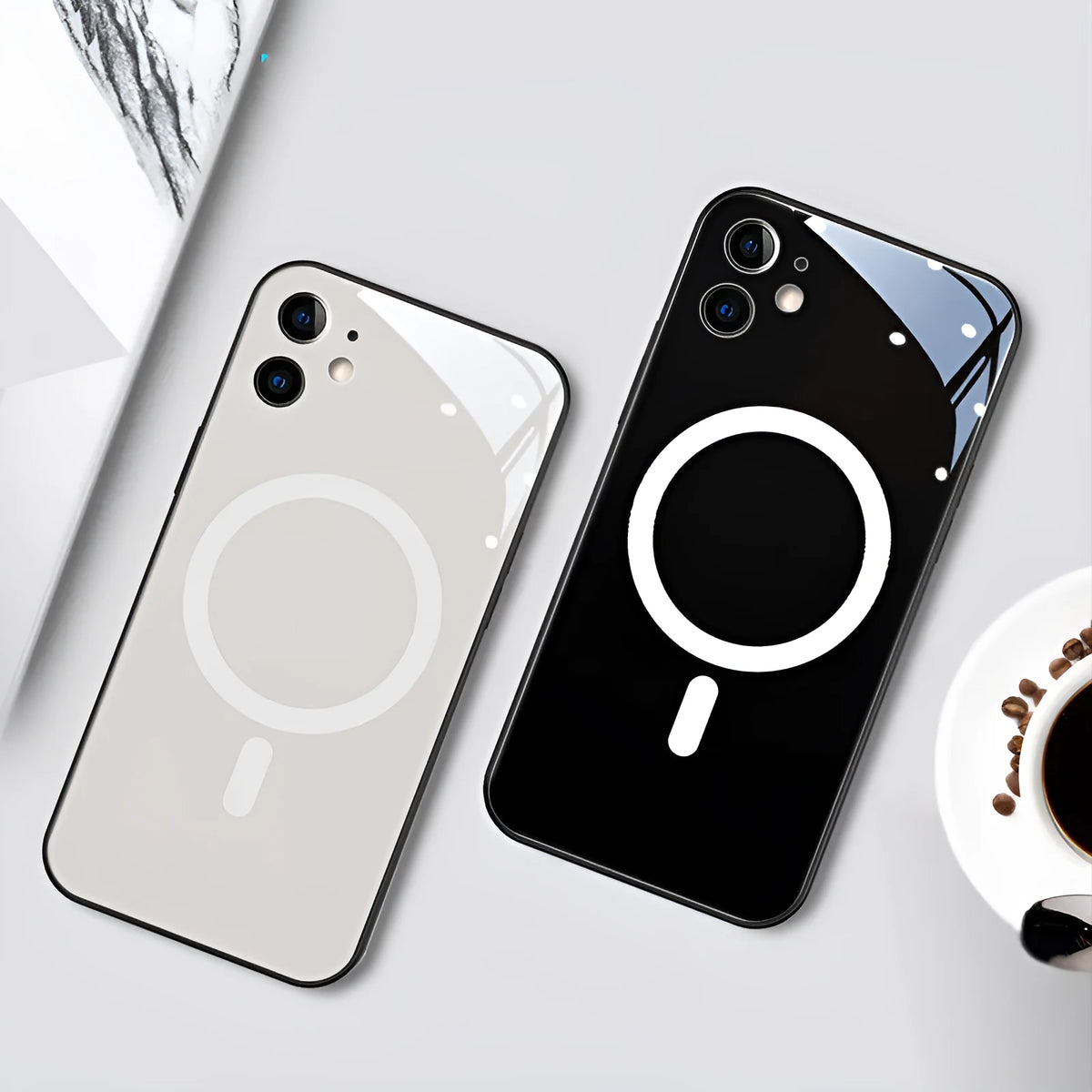Tempered glass phone case with incoming call light for iPhone – colour painting design in black, green, white