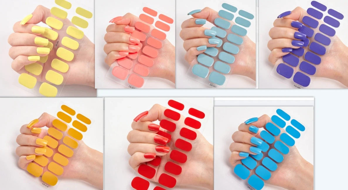 Pure Colour 16 Nail Stickers in various designs, made from eco-friendly resin ink
