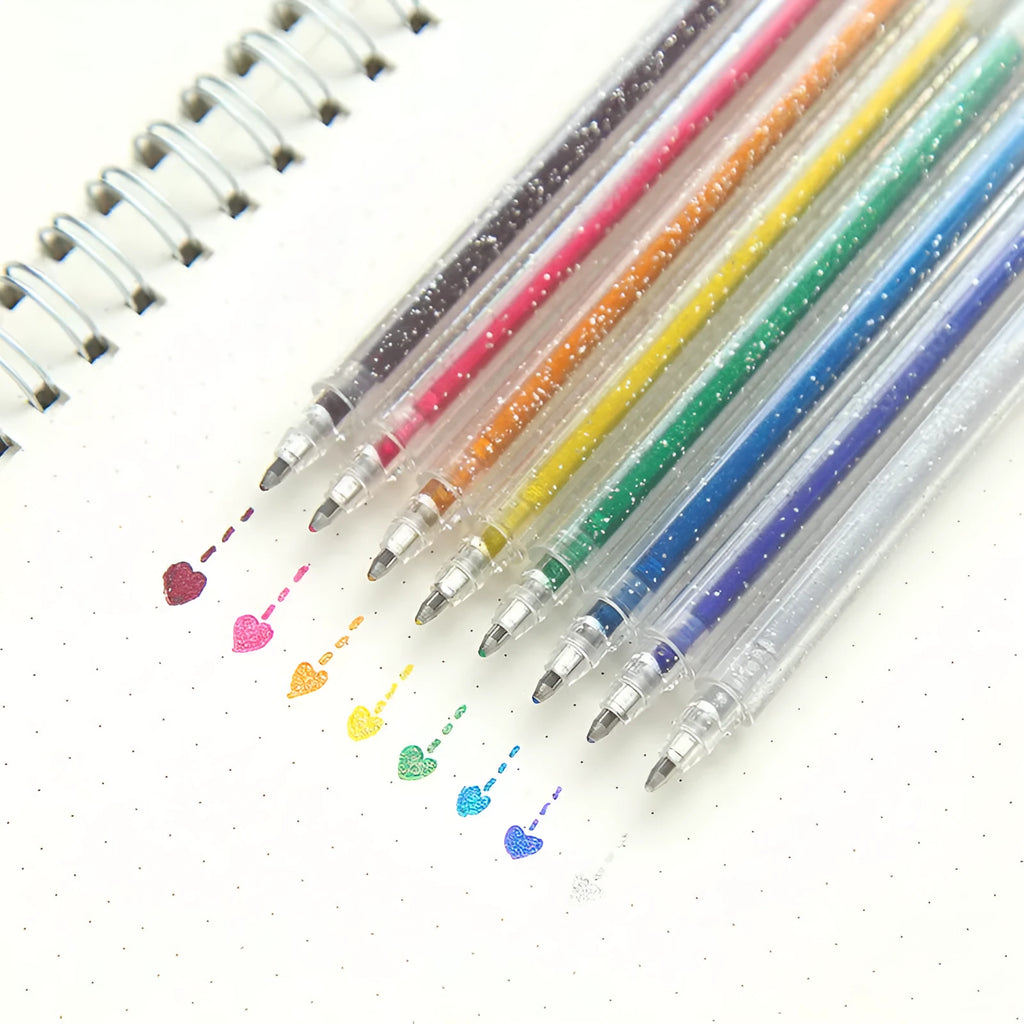 Set of eight Shanzhi 623 colour-changing flashing hand account pens with plastic bodies