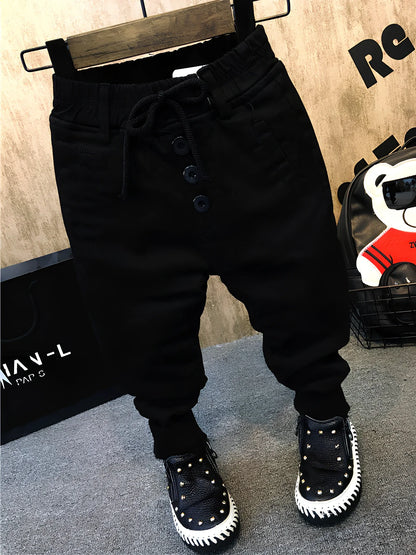 Boy's black velvet-lined winter jeans with 80% cotton composition and five size options