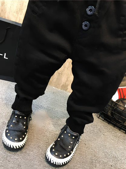 Boy's black velvet-lined winter jeans with 80% cotton composition and five size options