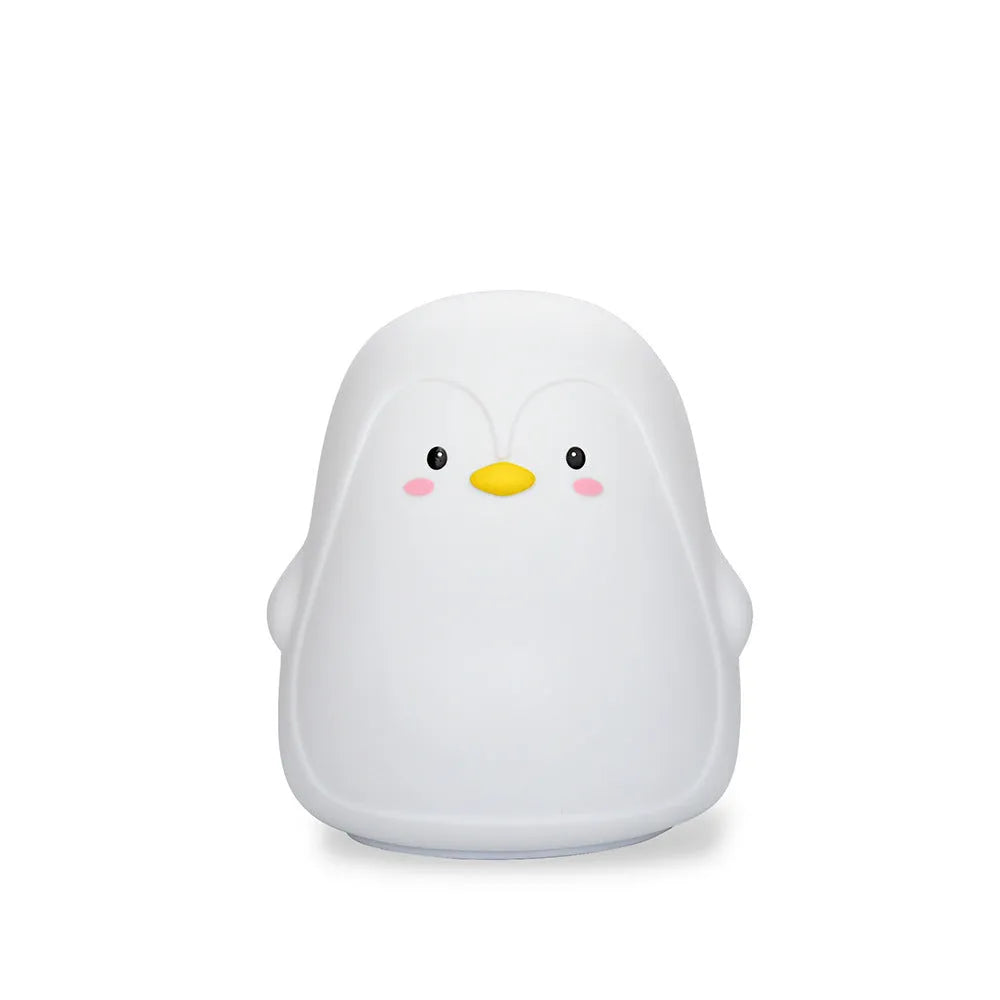 White silicone and ABS penguin-shaped rechargeable night light with USB cable