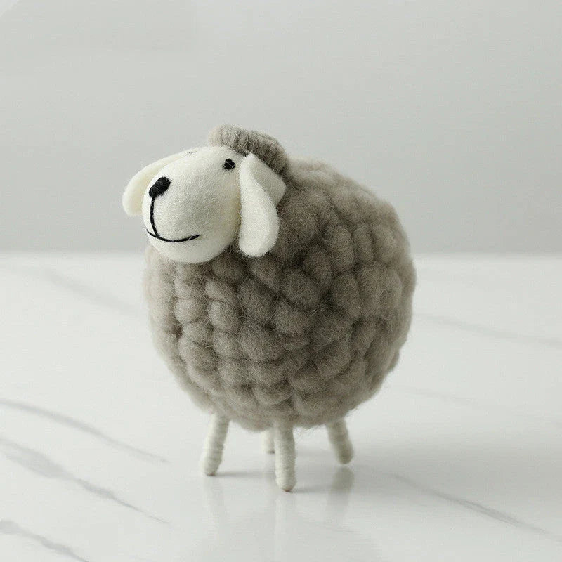 Adorable felt sheep miniature figurines in various colours and sizes for home decoration
