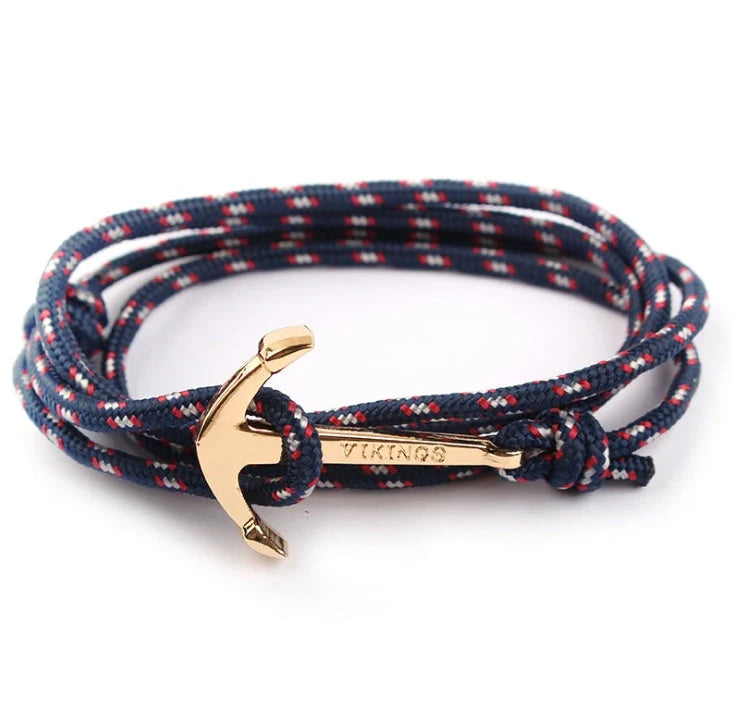 Nautical anchor bracelet with brass details and cotton rope, 21cm length