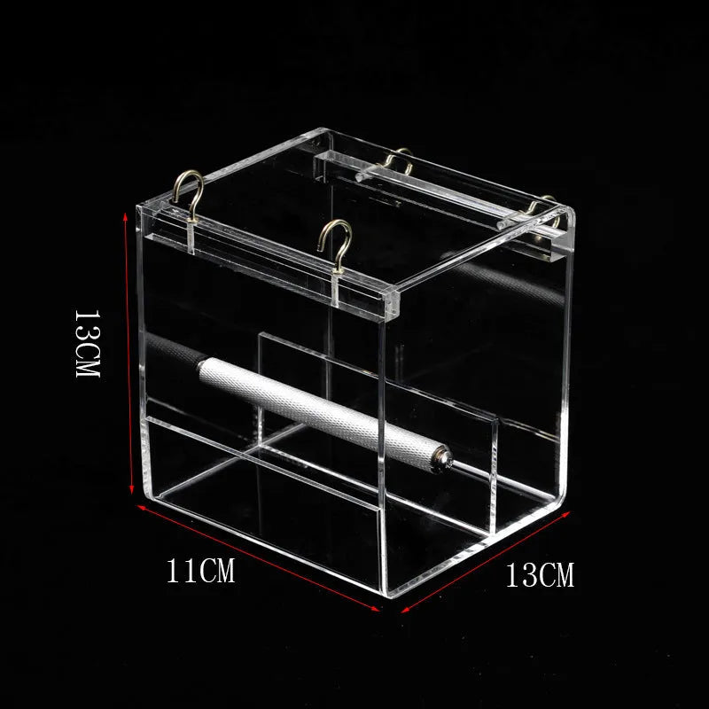 Clear acrylic bird feeder food box for parrots, non-toxic, small size 13x11x13cm