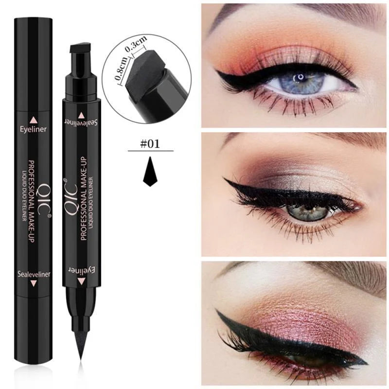 Double-headed wing seal eyeliner with quick-drying carbon black formula for precise application