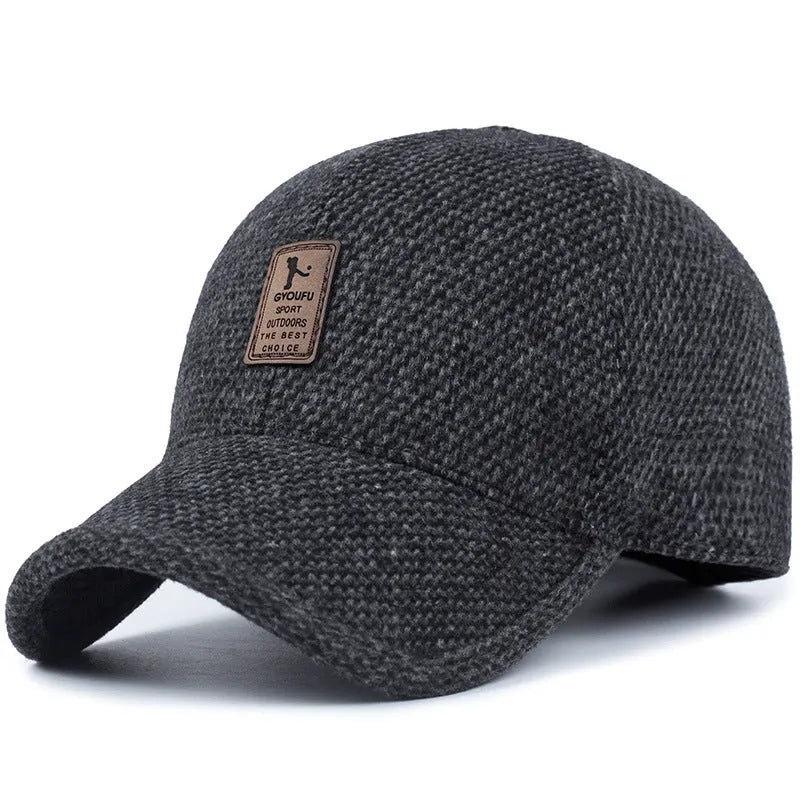 Men's winter wool felt short brim baseball cap with dome top and curling eave in black coffee and grey