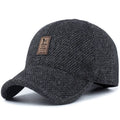 Men's winter wool felt short brim baseball cap with dome top and curling eave in black coffee and grey
