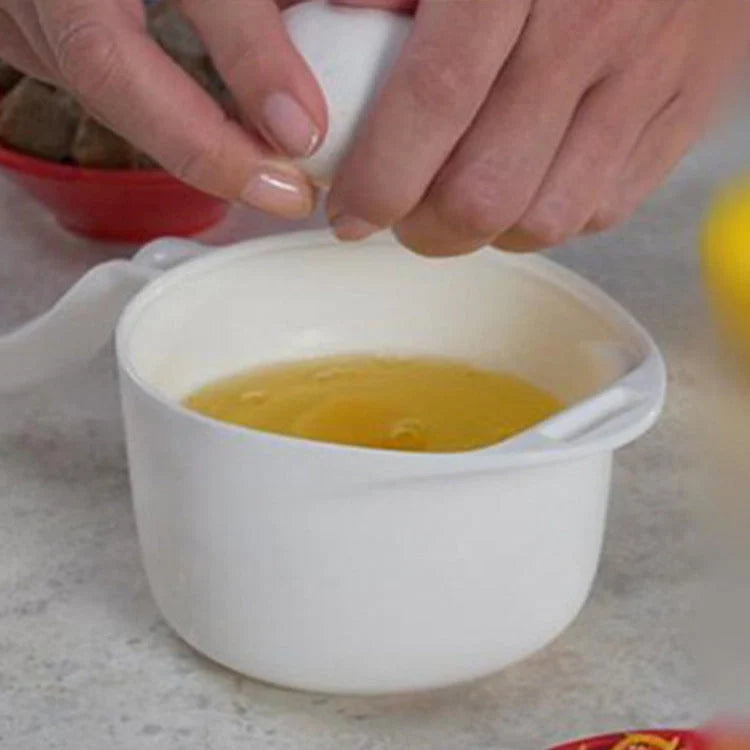 Microwave Egg Boiler in white and yellow, compact size for quick egg cooking