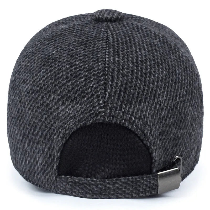 Men's winter wool felt short brim baseball cap with dome top and curling eave in black coffee and grey