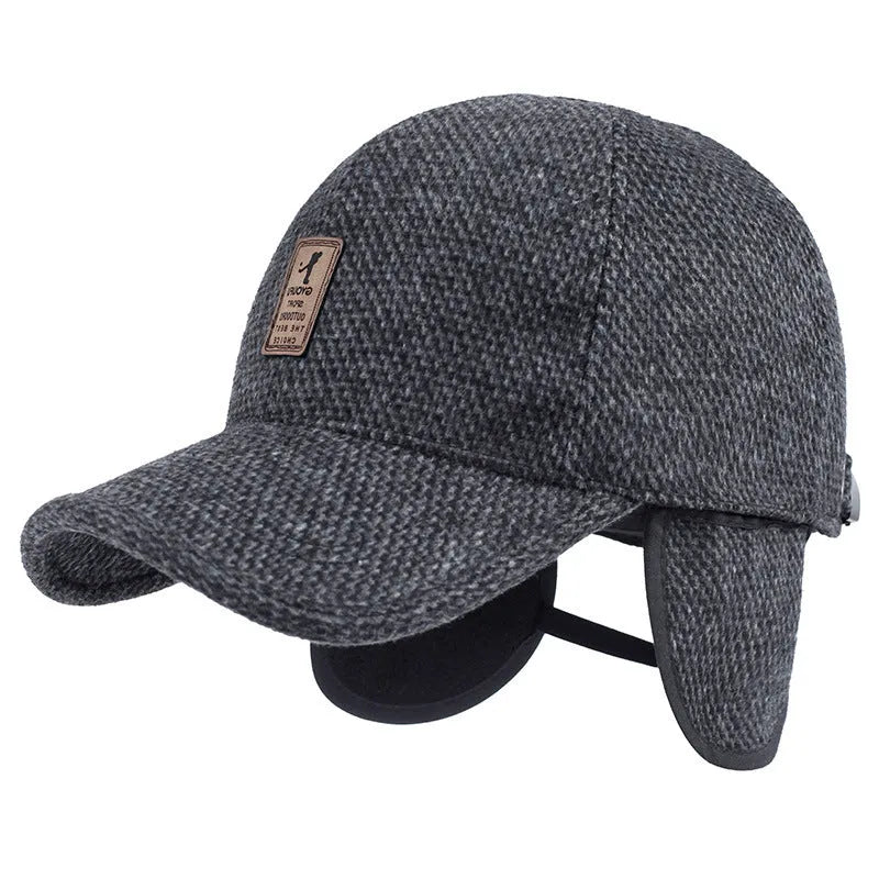 Men's winter wool felt short brim baseball cap with dome top and curling eave in black coffee and grey